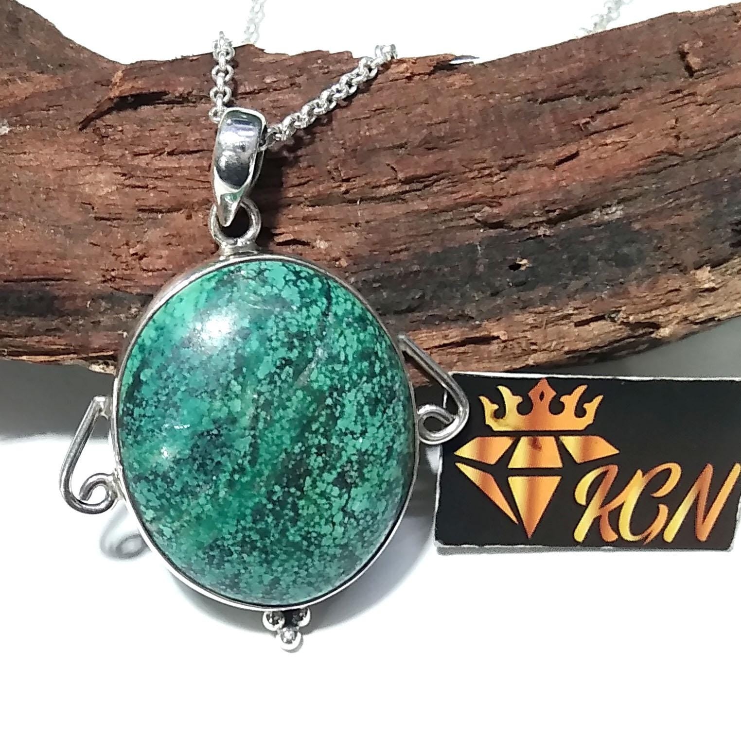 Turquoise Gemstone Pendant Chain Necklace, 925 Starling Silver Pendant Jewelry, Natural Tibetan Turquoise Stone Pendant, Gift For Men/Women.